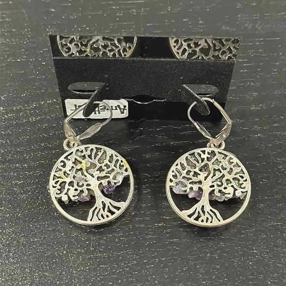 Amethyst Stone Tree Earrings - Picture 2 of 5